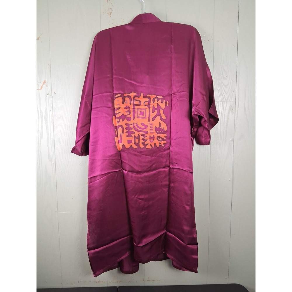 100% Mulberry Silk Kimono Robe Chinese NWOT Wine Color One Size - Picture 2 of 9